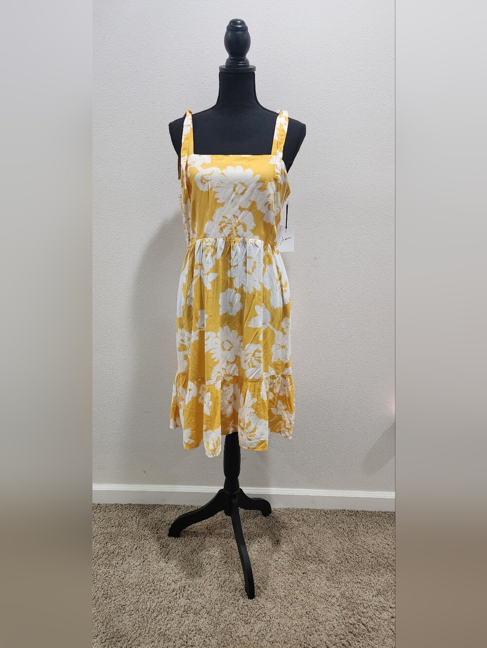 Japna Yellow and White Floral Midi Dress